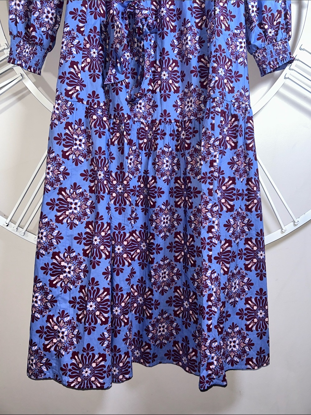 Boden Cecily Cotton Light Blue and Purple Floral Tiered Maxi Dress - Picture 10 of 14